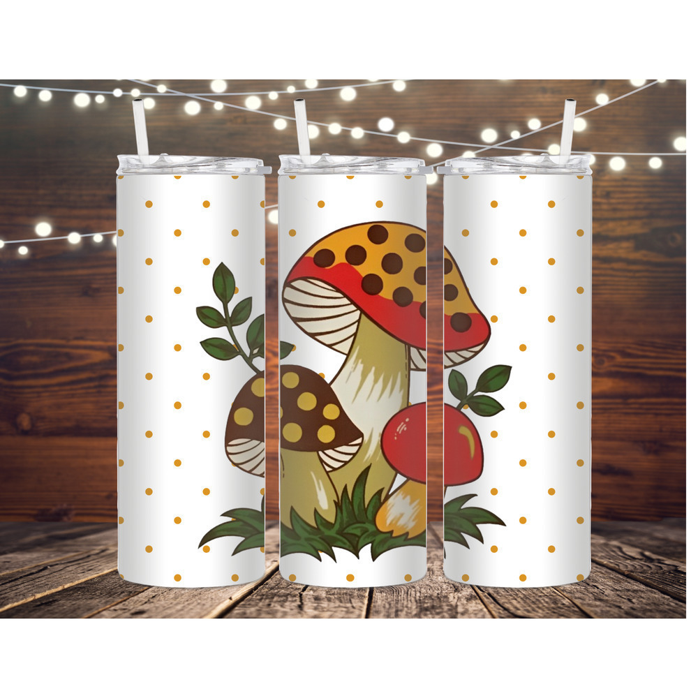Vintage Merry Mushroom Metal insulated stainless steel tumbler, water bottle cup